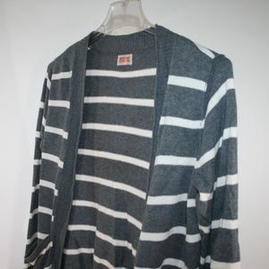 Mossimo Gray and White Striped Open Cardigan